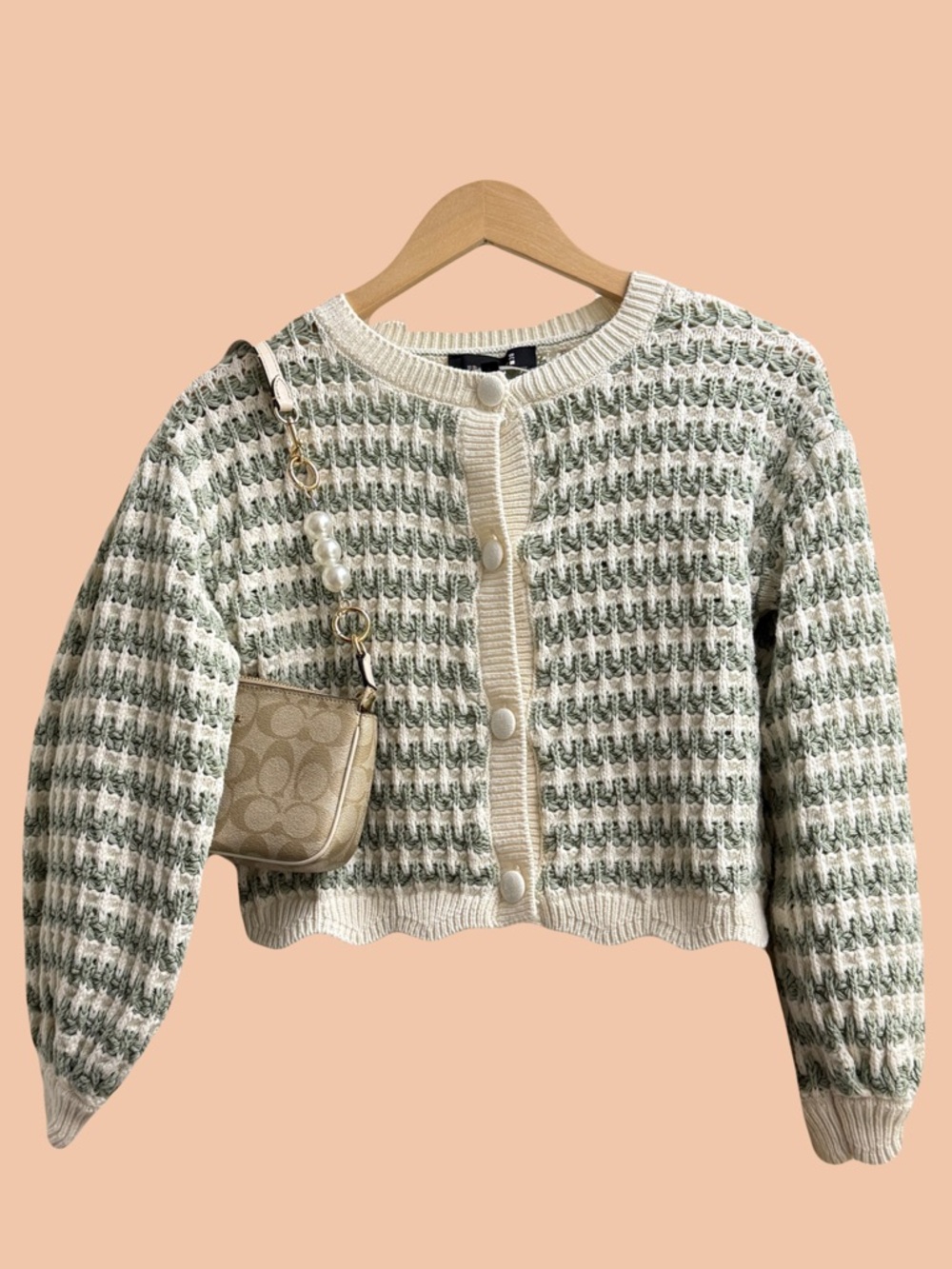 Vintage Style Sage Green Textured Knit Cardigan